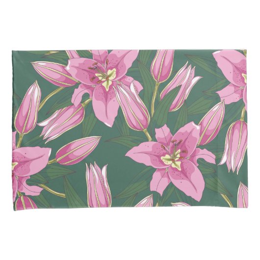 Blooming Lilies in Deep Green 枕カバー (正面右)