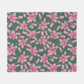 Blooming Lilies in Deep Green Fleece Blanket フリースブランケット (正面(横))