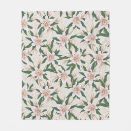Blooming Lilies in Ivory Green フリースブランケット