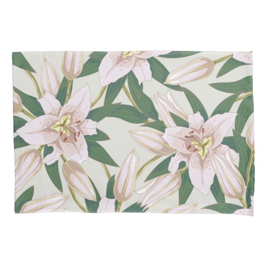 Blooming Lilies in Ivory Green Duvet Cover 枕カバー (正面左)