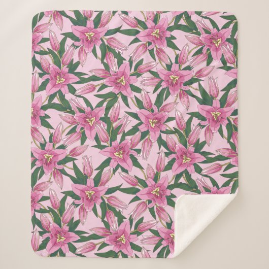 Blooming Lilies in Pastel Pink  シェルパブランケット (正面)