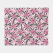 Blooming Lilies in Pastel Pink  フリースブランケット (正面(横))