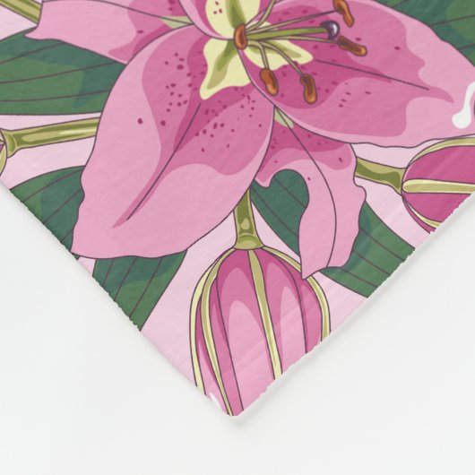 Blooming Lilies in Pastel Pink  フリースブランケット (角)
