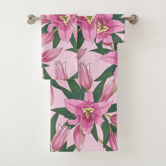 Blooming Lilies in Pastel Pink Duvet Cover バスタオルセット (インサイチュ)