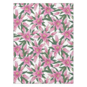 Blooming Lilies in Pastel Pink on White テーブルクロス (正面)