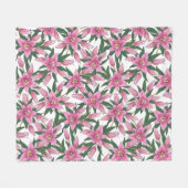 Blooming Lilies in Pastel Pink on White フリースブランケット (正面(横))