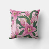 Blooming Lilies in Pastel Pink Throw Pillow クッション (裏面)