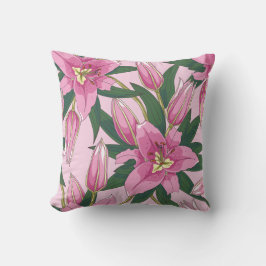 Blooming Lilies in Pastel Pink Throw Pillow クッション