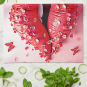 Blooming Lips: Floral Butterfly Kiss キッチンタオル (折り畳み)