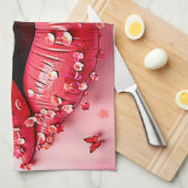 Blooming Lips: Floral Butterfly Kiss キッチンタオル (四つ折り)