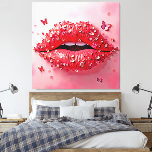 Blooming Lips: Floral Butterfly Kiss キャンバスプリント