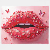 Blooming Lips: Floral Butterfly Kiss フリースブランケット (正面(横))