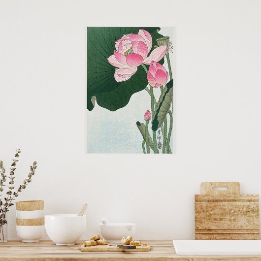 Blooming Lotus Flowers by Ohara Koson ポスター (キッチン)