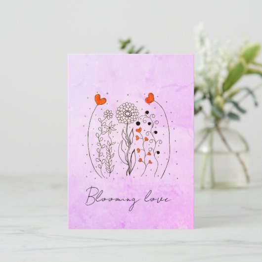 Blooming Love Hand-Drawn Hearts Floral Card (スタンド正面)