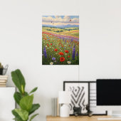 Blooming Meadow Landscape Painting Art ポスター (ホームオフィス)