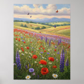 Blooming Meadow Landscape Painting Art ポスター (正面)