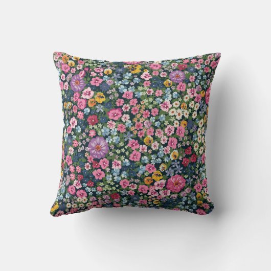 Blooming midsummer meadow seamless pattern. Plant クッション (裏面)