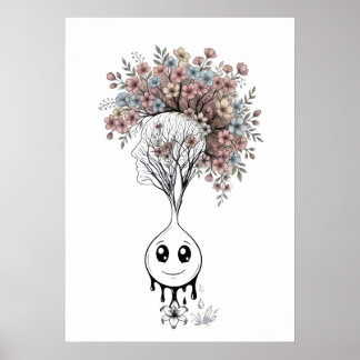 Blooming Mind- Modern Surrealist Floral Art Poster ポスター