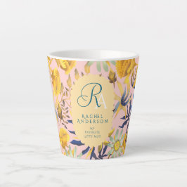 Blooming Mystical Floral Monogram Beige Latte Mug カフェラテマグ