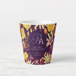 Blooming Mystical Floral Monogram Brown Latte Mug カフェラテマグ