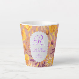 Blooming Mystical Floral Monogram Brown Latte Mug カフェラテマグ