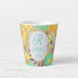 Blooming Mystical Floral Monogram Grey Latte Mug カフェラテマグ