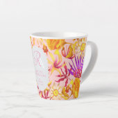 Blooming Mystical Floral Monogram Pink Latte Mug カフェラテマグ (右アングル)