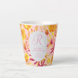 Blooming Mystical Floral Monogram Pink Latte Mug カフェラテマグ