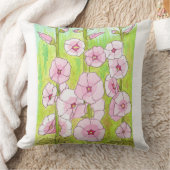 Blooming Pink Hollyhocks Watercolor クッション (ブランケット)