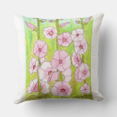 Blooming Pink Hollyhocks Watercolor クッション (裏面)