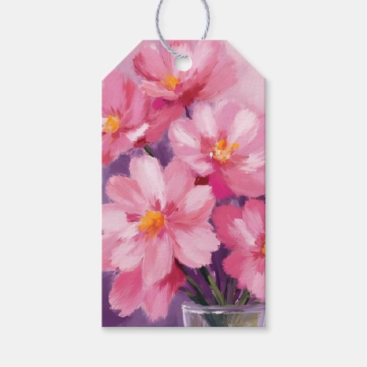 Blooming Pink Petals | 花の水彩画 ギフトタグ (正面)