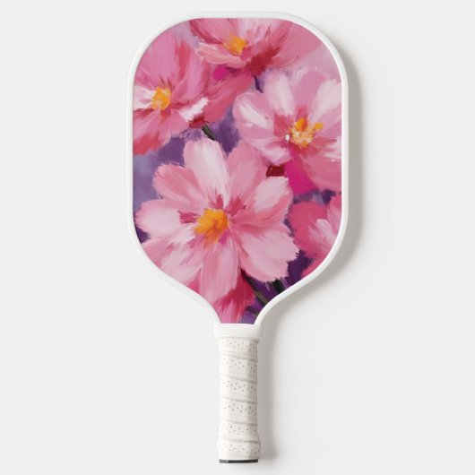 Blooming Pink Petals | 花の絵 水彩画 ピックルボールラケット (正面)