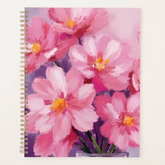 Blooming Pink Petals | 花の絵 水彩画 プランナー手帳 (正面)