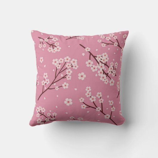 Blooming Pink Sakura Elegant Spring Floral Design クッション (裏面)