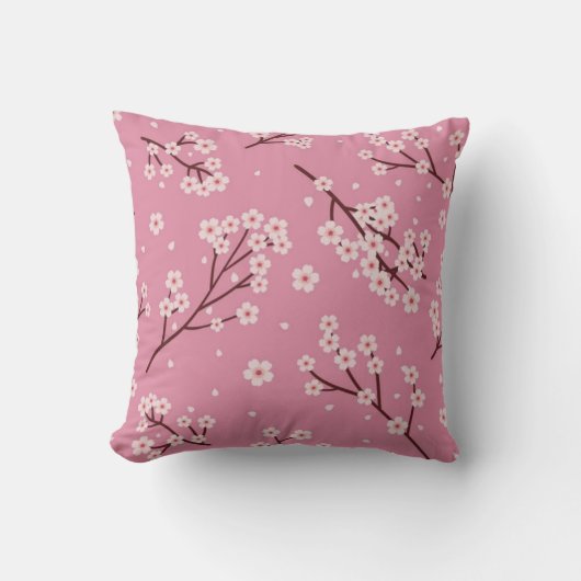Blooming Pink Sakura Elegant Spring Floral Design クッション (正面)