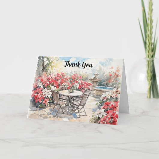 Blooming Poinsettia Watercolor Thank You Card サンキューカード (正面)