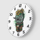 Blooming Potted Cactus Succulent Plant ラージ壁時計 (傾斜)