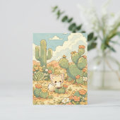 Blooming Prickly Pear Kawaii Fennec Fox ポストカード (スタンド正面)