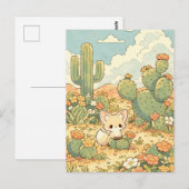 Blooming Prickly Pear Kawaii Fennec Fox ポストカード (正面/裏面)