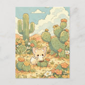 Blooming Prickly Pear Kawaii Fennec Fox ポストカード (正面)