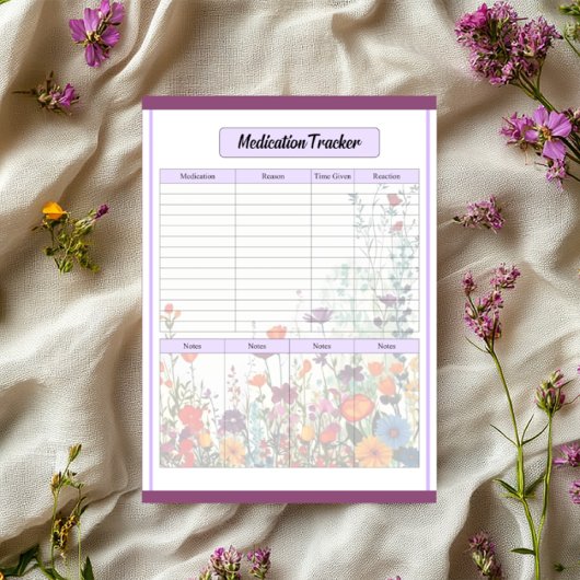 Blooming Purple Garden_ Medication Tracker ノートパッド