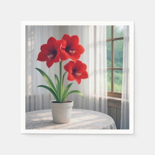 Blooming Red Amaryllis  スタンダードカクテルナプキン (正面)