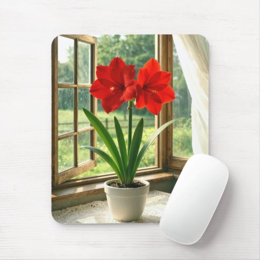 Blooming Red Amaryllis マウスパッド (マウス)