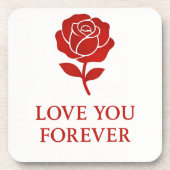 Blooming Red Rose Forever Message Valentine コースター (正面)