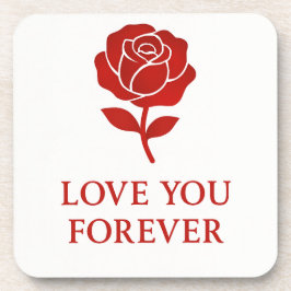 Blooming Red Rose Forever Message Valentine コースター