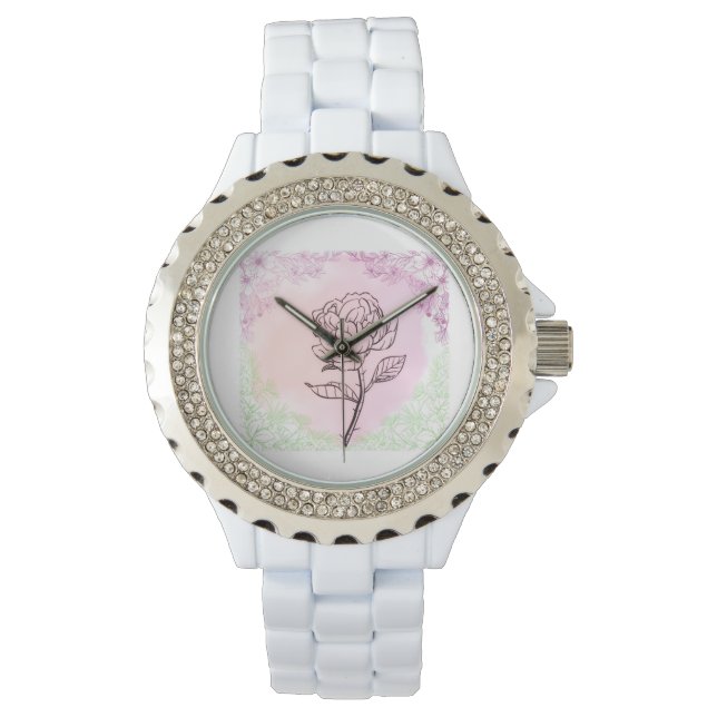 Blooming Rose White Ceramic Fashion Wrist Watch 腕時計 (正面)