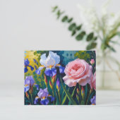 Blooming Roses and Purle Iris Flowers  シーズンポストカード (スタンド正面)