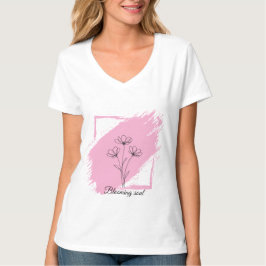 Blooming Soul - ミニマリスト フローラル ラインアート 花 Tシャツ