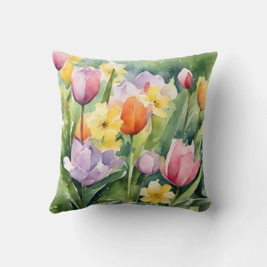 Blooming Tulips in watercolors クッション (裏面)