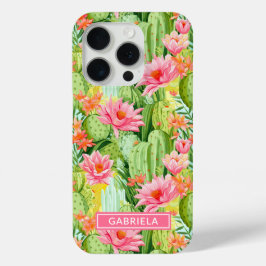 Blooming Watercolor Cacti オリジナルデザイン iPhone 15 Proケース